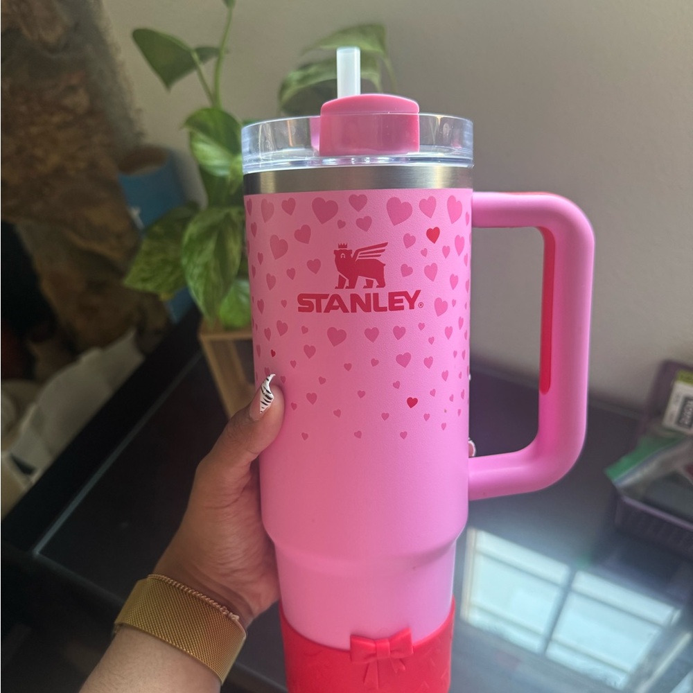 Stanley Pink Insulated Water Bottle with Heart Design